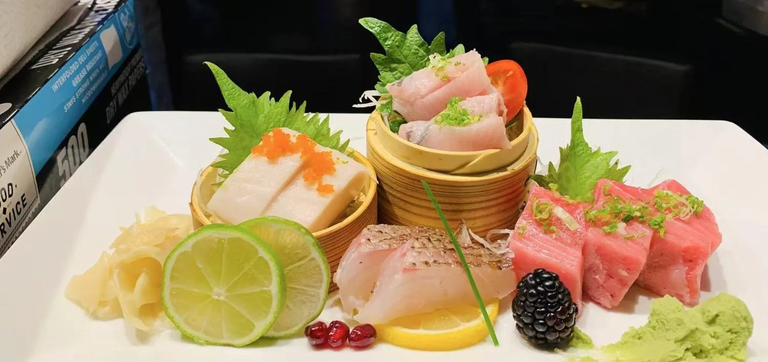 Assorted premium sashimi platter with garnishes at Extreme Japanese Restaurant in DuBois